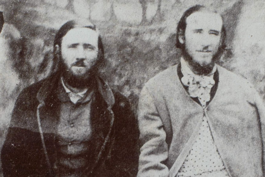 Thomas and John Clarke after their capture a year after murdering Constable Miles O'Grady in Nerrigundah.