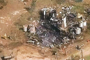 aerial photo of burnt down house.