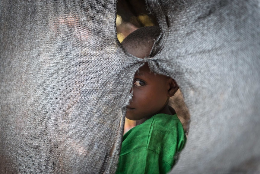 A child inside the Muslim Internally Displaced Person Camp at Carnot Catholic Church, Central African Republic.