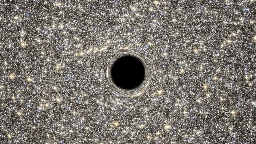 An artist's depiction of a supermassive black hole at the centre of the ultradense galaxy M60-UCD1