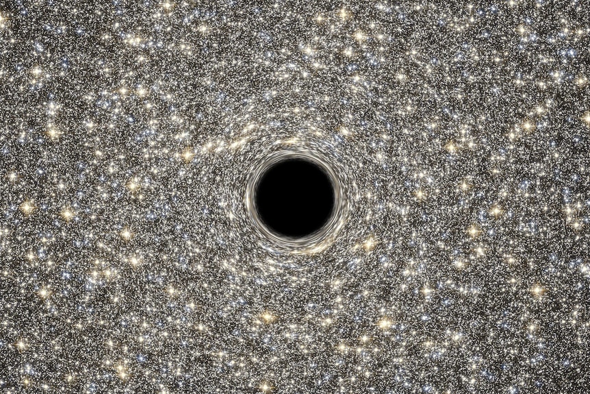 An artist's depiction of a supermassive black hole at the centre of the ultradense galaxy M60-UCD1