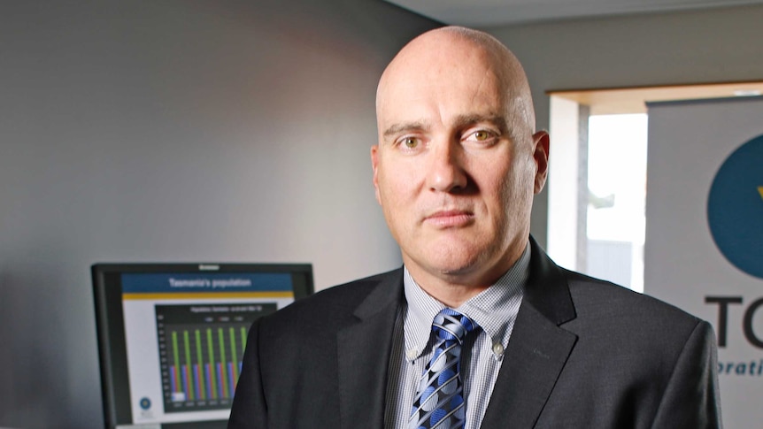 Tasmanian Chamber of Commerce and Industry CEO Michael Bailey in his office.