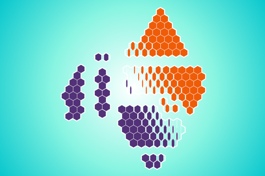 A map of Australia electorates divided between orange and purple.