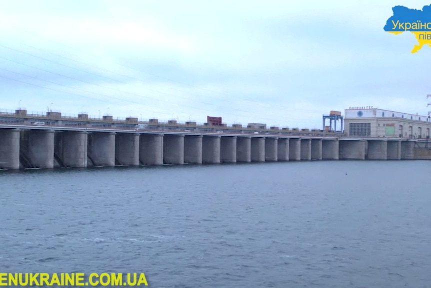 The Kakhovka Dam, in a still frame taken from a social media video.