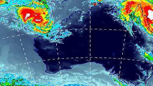 Bureau of Meteorology map showing two cyclones off QLD and WA coasts