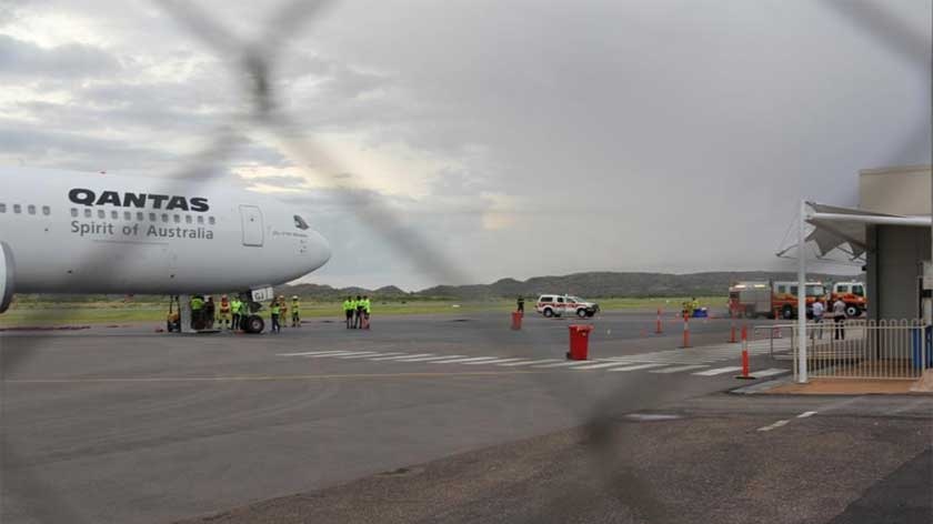 A Qantas Boeing jet grounded in Mount Isa in Queensland's north-west after an emergency landing on January 29, 2011.
