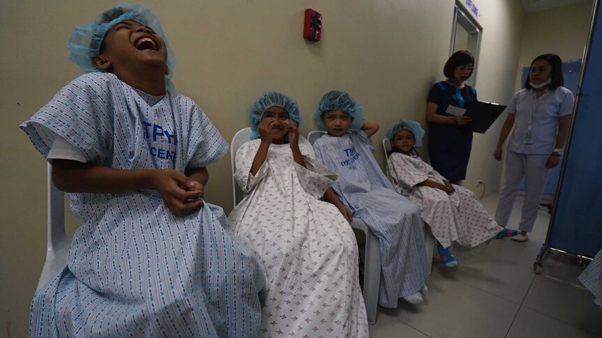 Marlon Jake Timbang,Maia Janella Garcia, Denielle Josua Pagco laughing at hospital