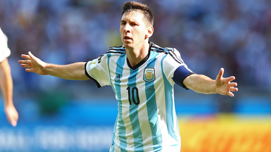 Argentina's Lionel Messi celebrates his late goal against Iran in Belo Horizonte on June 21, 2014.