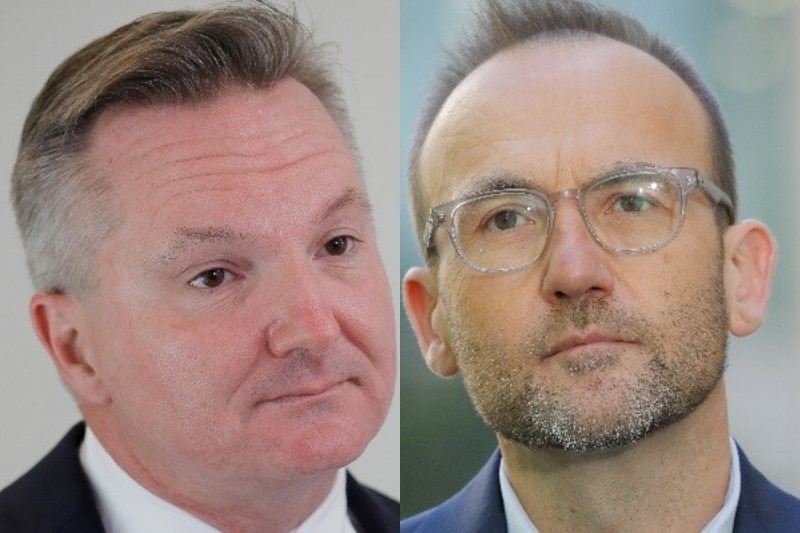 A composite image of Chris Bowen on the left and Adam Bandt on the right