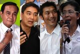 A composite image showing four of the major candidates at the 2019 Thai election.