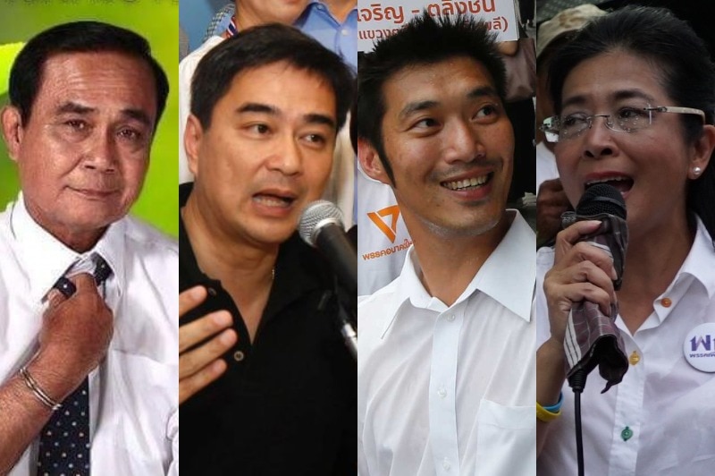 A composite image showing four of the major candidates at the 2019 Thai election.