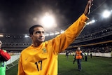 Tim Cahill celebrates the Socceroos' 2-1 win over Japan at the MCG on June 17 this year.