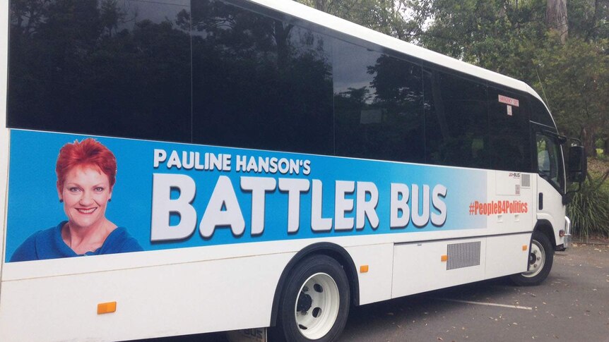 Pauline Hanson's battler bus in Brisbane