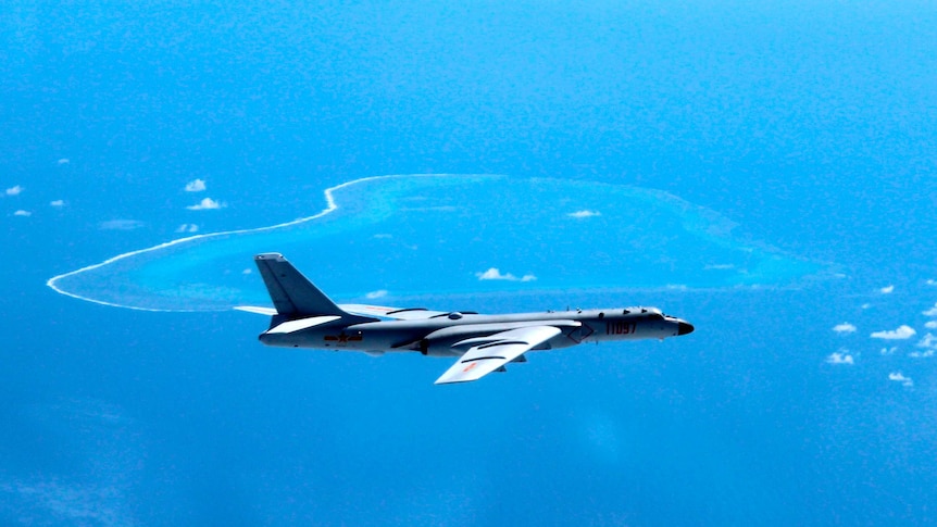 Chinese H-6K bomber patrols the islands and reefs in the South China Sea