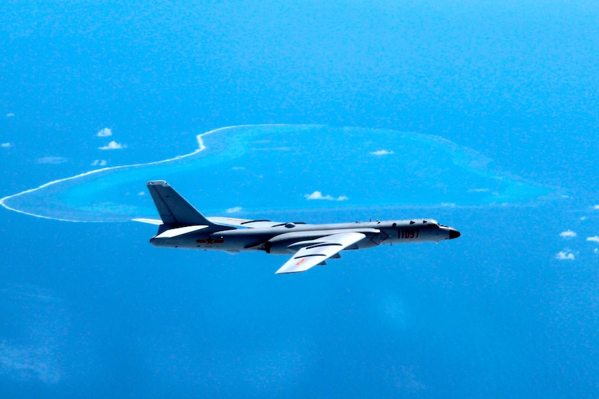 Chinese H-6K bomber patrols the islands and reefs in the South China Sea