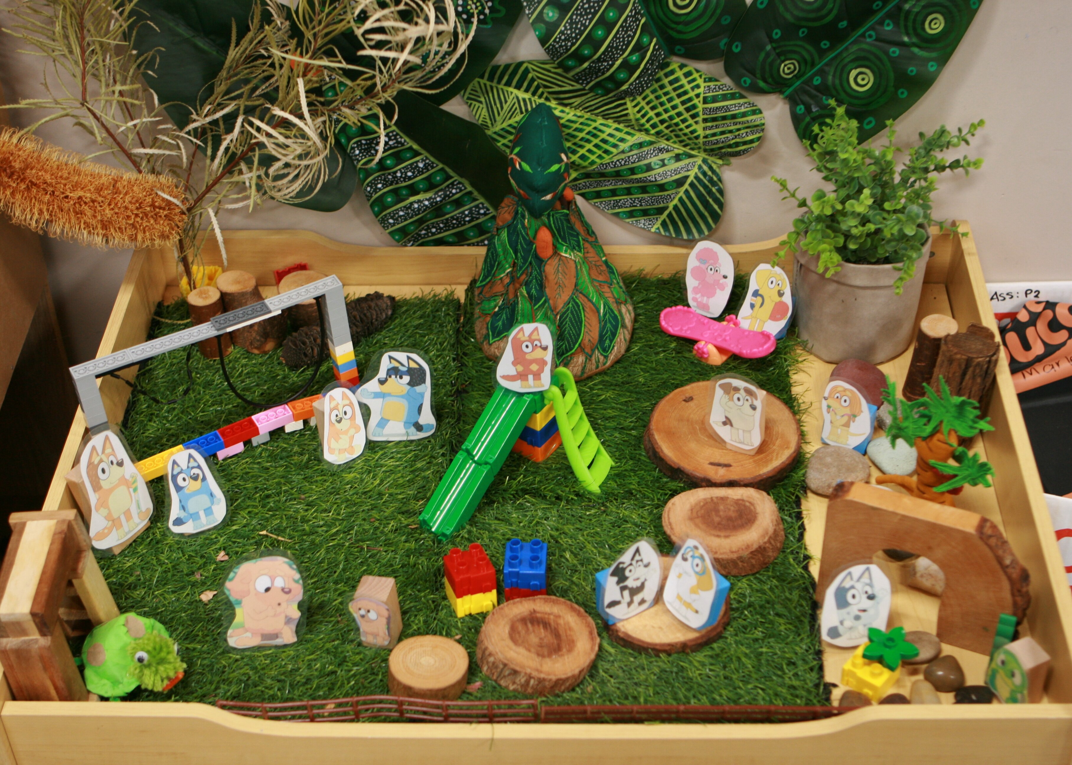 A Bluey miniature world made with figurines and toys