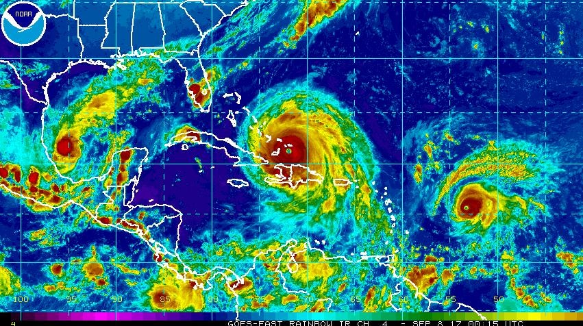 Satellite image shows three hurricanes; Katia, Irma and Jose spinning in the Atlantic Ocean