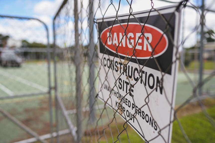 Construction site sign at Rocklea State School which is undergoing works after being flooded in February 2022