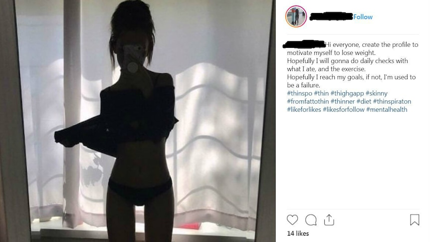 A very thin girl in silhouette from a #thinspiration Instagram post.
