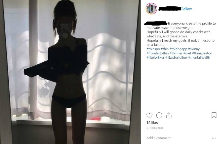 I very thin girl in silhouette from an #thinspiration Instagram post.