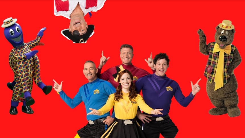 The Wiggles on a red background.