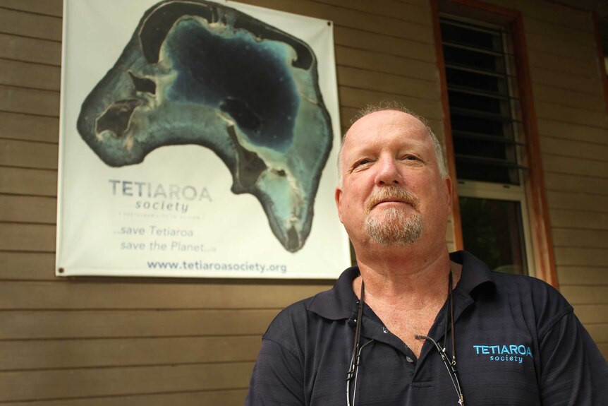 Executive Director of the Tetiaroa Society, Frank Murphy, stands in front of the Society's ecostation on Onetahi