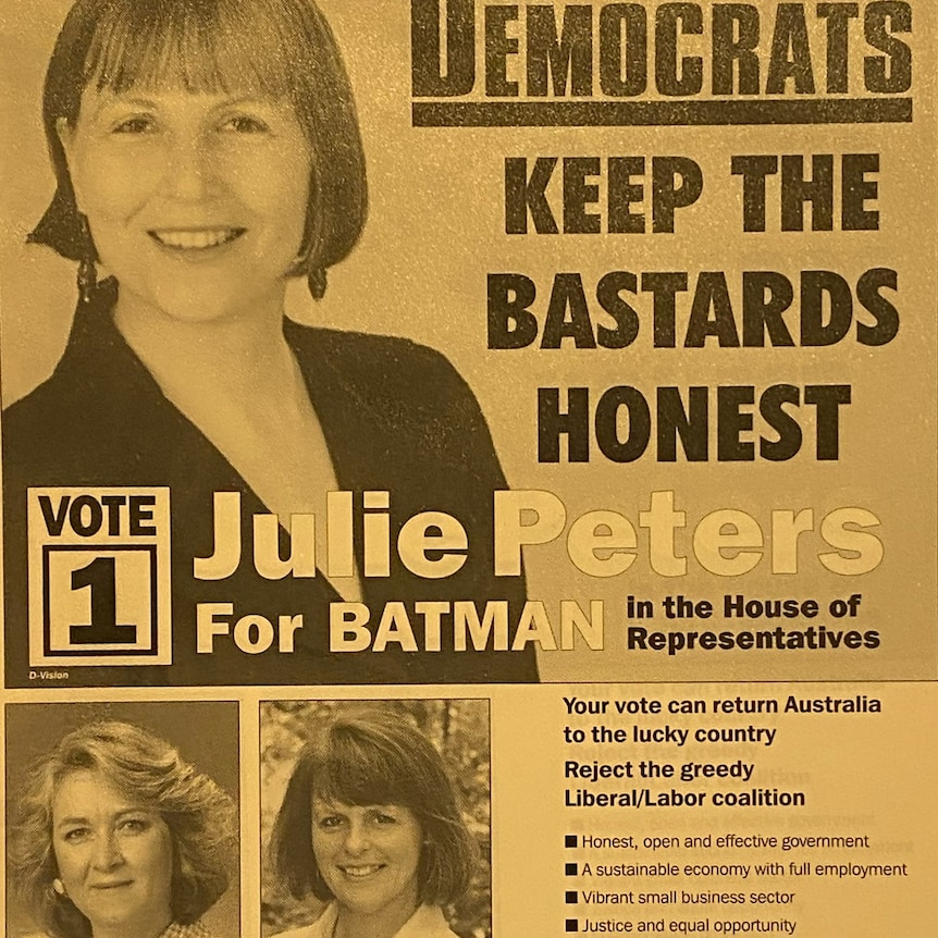 How to vote card showing photo of Julie and Keep The Bastards Honest slogan.
