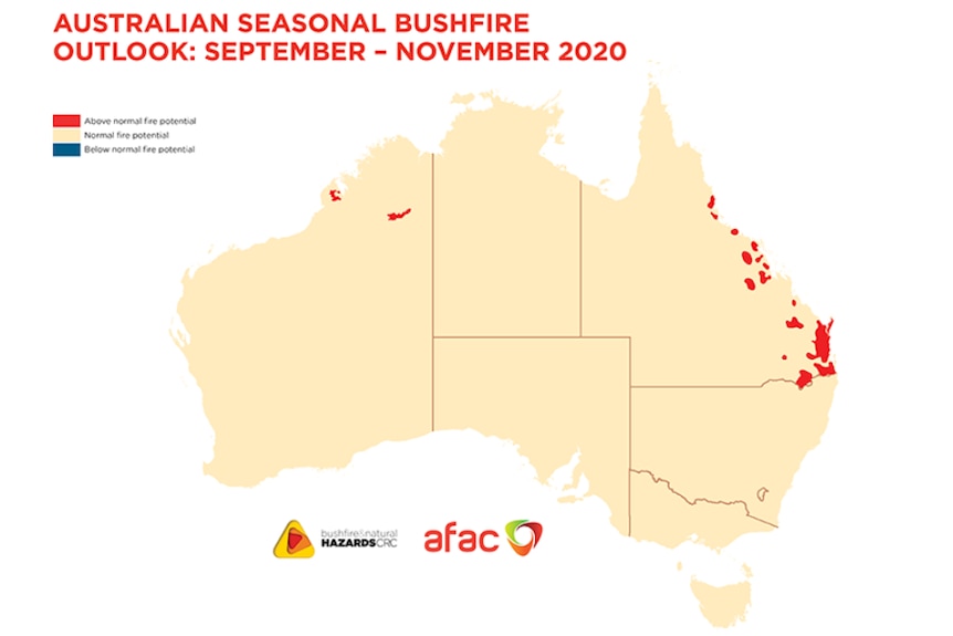 Map of Australia, red patches over coastal QLD and in northern WA