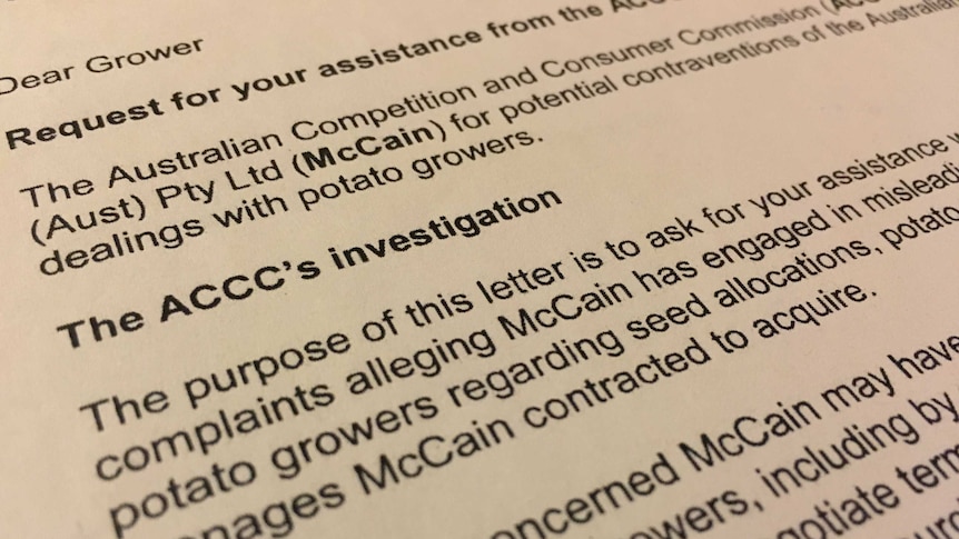 ACCC sent a letter to McCain growers