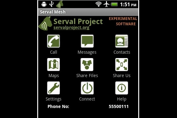 Serval Mesh app mobile phone screen shot.