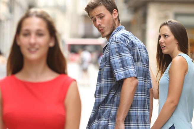 The original "distracted boyfriend" meme, born out of a stock photo, has become ubiquitous on the internet.