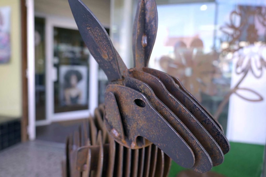 A metal kangaroo sculpture