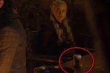 A still image showing a Starbucks cup in a scene from HBO's Game of Thrones