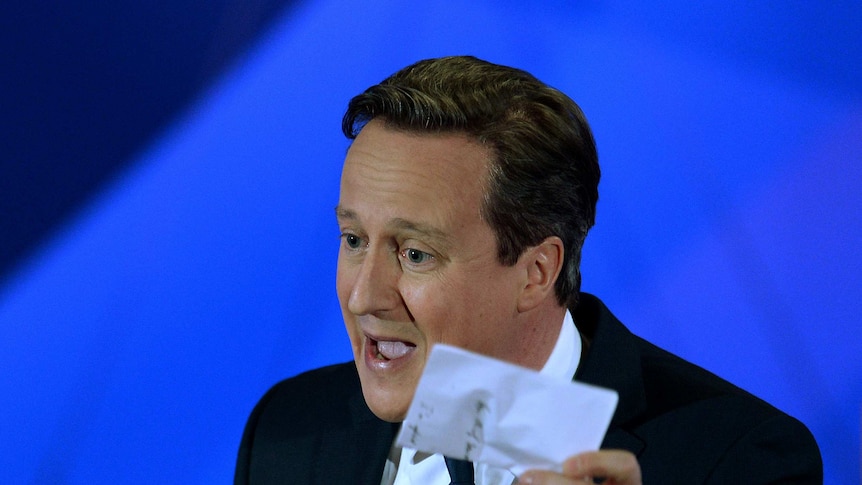 David Cameron speaks at the last debate of the UK election campaign