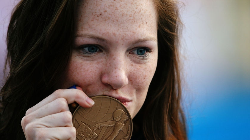 Happier times ... Cate Campbell with the bronze medal for the 50m freestyle at last year's world titles