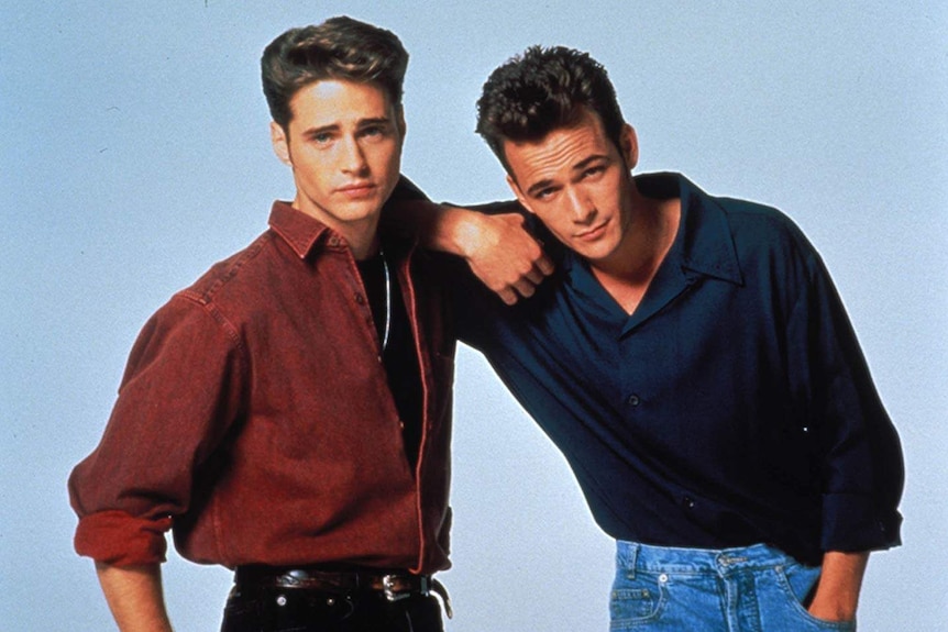 Actor Luke Perry, right, with his Beverly Hills, 90210 co-star Jason Priestley.