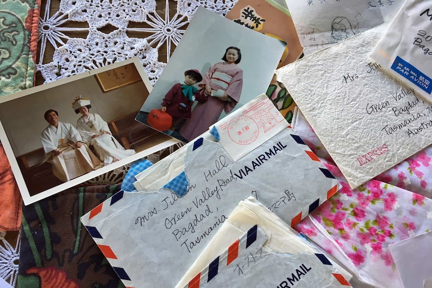 Photos and letters sent from Japan to Tasmania by pen pals.