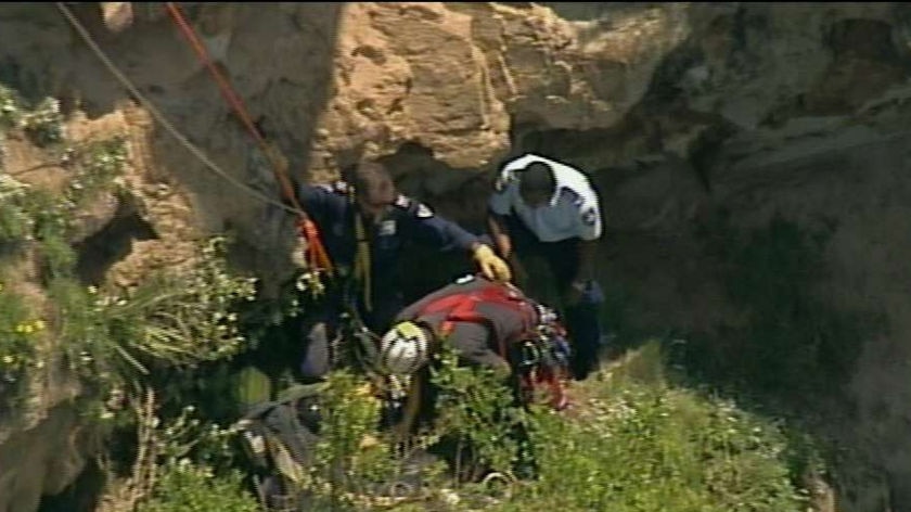 Cliff rescue: Paramedics said the man and child had a lucky escape.