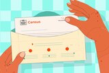 An illustration of someone opening a letter with the census form in it.