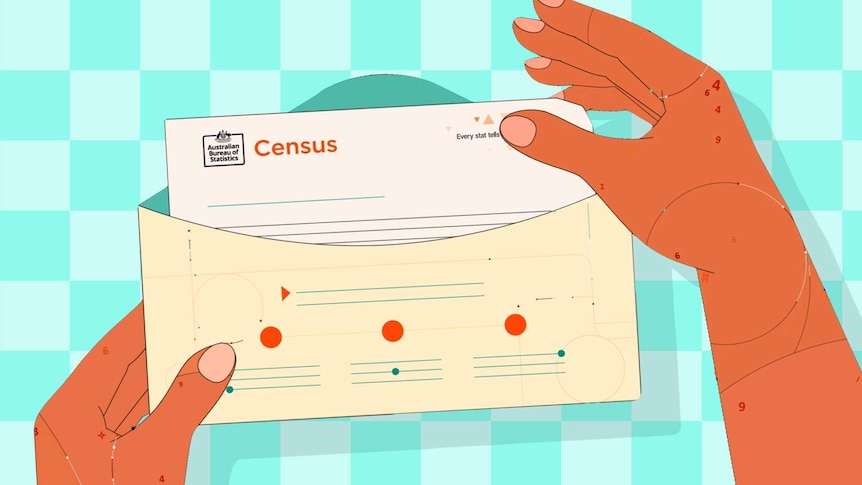 An illustration of someone opening a letter with the census form in it.