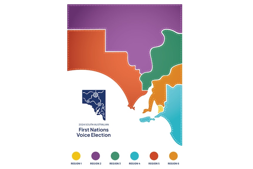A map showing voting regions in the inaugural SA First Nations Voice election.