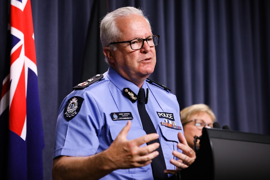 WA Police Commissioner Chris Dawson speaks at a press conference.