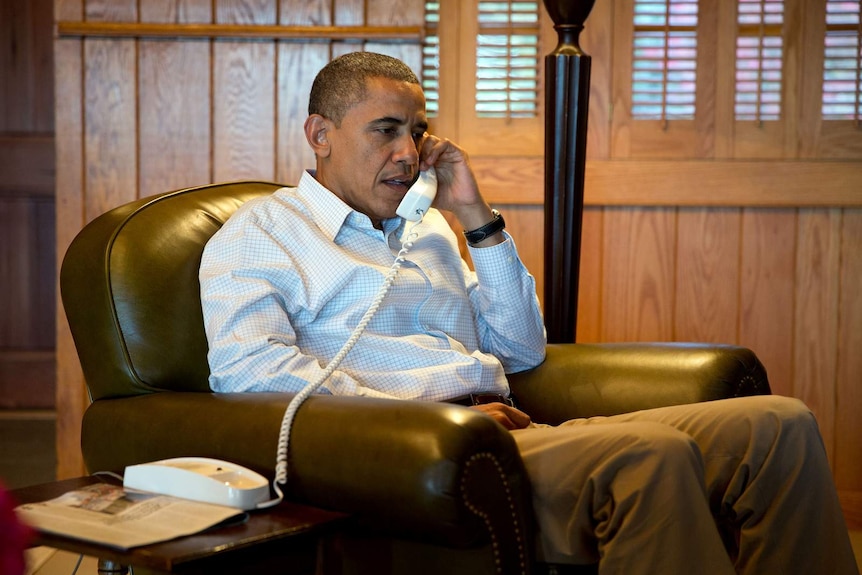 US president Barack Obama at Camp David