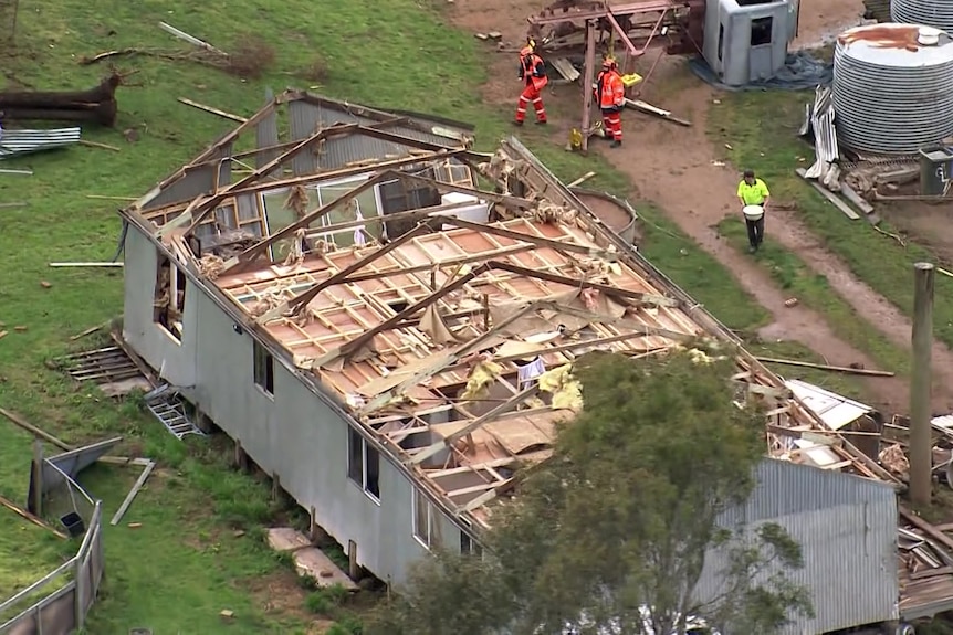 A house with the roof blown off