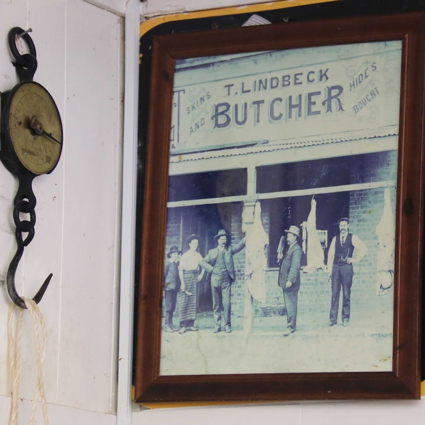 An old photo hanging in Lindbeck's Butchery in Queanbeyan.