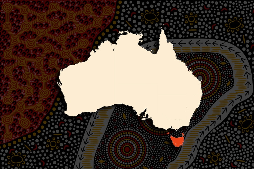 A highlighted contour of TAS on a map of Australia.