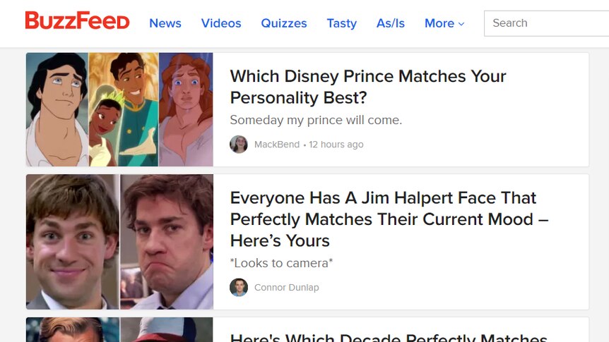 Buzzfeed quiz page