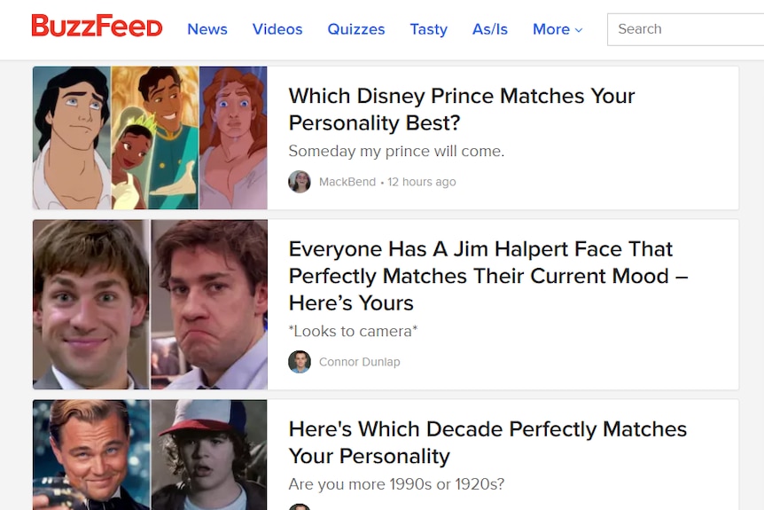 Buzzfeed quiz page