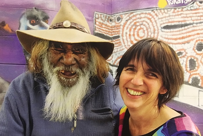 Mr Tjungurrayi and Sarah Brown at the Purple House in Alice Springs.