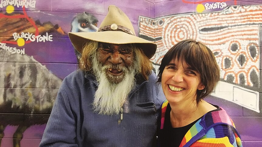 Mr Tjungurrayi and Sarah Brown at the Purple House in Alice Springs.